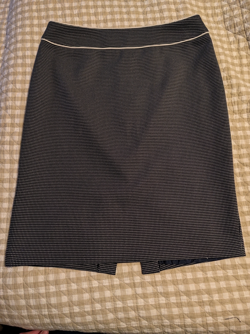Blue and White Pencil Skirt with Contrast Waist Trim